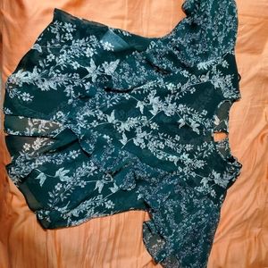 BCBG green floral blouse